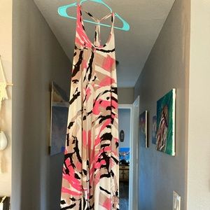 Tori Richards Honolulu Pink Black Tan High Low Dress XS